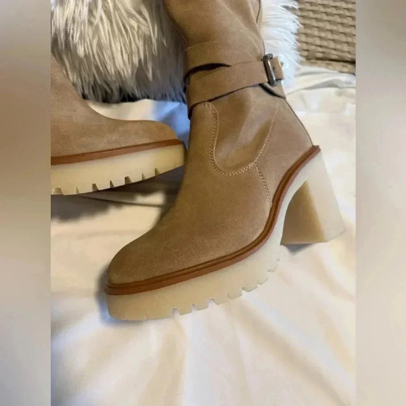 NEW FREE PEOPLE TAN BEIGE JASPER PLATFORM KNEE HIGH BOOTS SIZE 37/7 - Picture 7 of 12
